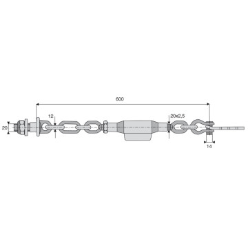 Stabilisateur à chaînes, fixation Bras / Sous Trompette Ø20/14 mm, M20x2,5, longueur 600 mm, nombre de maillons 3+2 AGRO