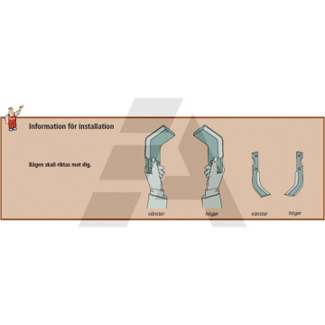 Lame de fraise gauche 185x80x7 mm, pour rotavator Kuhn, 51937100, pièce interchangeable
