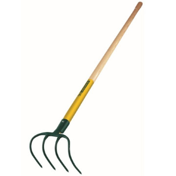 Croc à fumier douille 4 dents, manche bois percé 130cm, certifié PEFC 100%