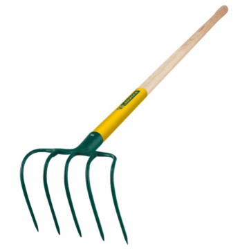 Croc à fumier douille 5 dents, manche bois percé 130cm, certifié PEFC 100%