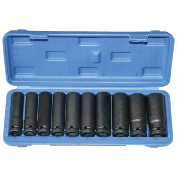 Douilles à chocs 1/2" longues de 10 à 24mm - Coffret PVC de 10 pièces, STILKER