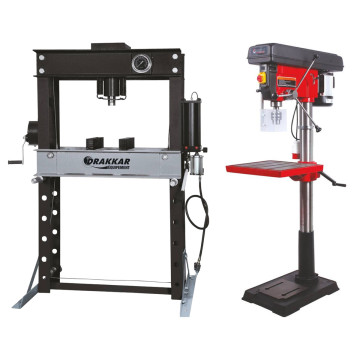 Presse d'atelier 45T manuelle et pneumatique + Perceuse sur colonne triphasée, DRAKKAR