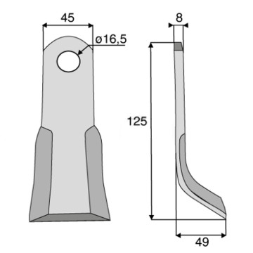 Fléau Y 125x45x8mm, déport 49 mm, pour broyeur KUHN, NOBILI, TORTELLA, trou de 16,5 mm, J1891018 - 1891018, pièce interchangeable