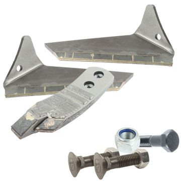 Pack pointe carbure + 2 ailerons carbure long 280x12 + boulonnerie pour déchaumeur à dents POTTINGER Synkro, pièces interchangeables