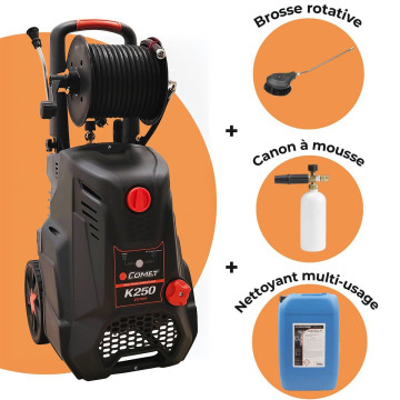 Pack super nettoyeur : COMET K250 TSR EXTRA + canon à mousse + 30 kg nettoyant multi-usage + brosse rotative