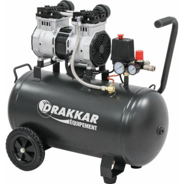 Compresseur silencieux 50L 8 bar 2CV 230V sans huile, DRAKKAR