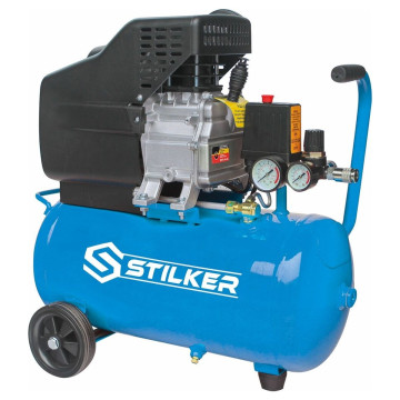 Compresseur coaxial mobile 24 litres, 230V monophasé, 8 bar, 2CV, avec huile, STILKER