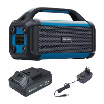 Enceinte de chantier portative bluetooth à batterie ou secteur STILKER- 1 batterie 2Ah + 1 chargeur 1,7A