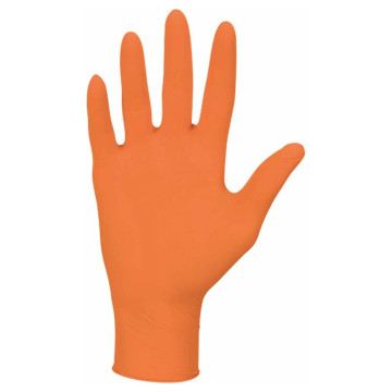 Boîte de 100 gants jetables M (8) - Nitrile, non poudré, orange, MERCATOR