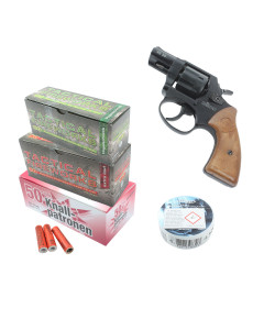 Pack pistolet ROHM RG56 calibre 6 mm + amorces + fus&eacute;es (cr&eacute;pitantes, d&eacute;tonantes et sifflantes)