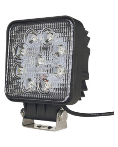 Phare de travail carr&eacute; LED, 27W 1800 LUMENS, faisceau large, pr&eacute;c&acirc;bl&eacute; avec support INOX