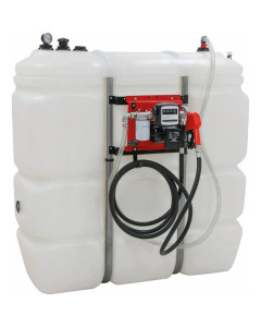 Cuve de stockage Fioul, Gasoil, GNR PEHD 1500 litres double paroi, avec kit station gasoil 230V 60 l/min et pistolet automatique, compteur et filtre pour usage int&eacute;rieur