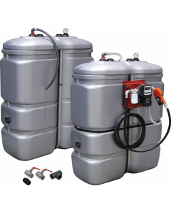Pack double cuve de stockage Gasoil, Fuel, GNR, PEHD 1000 + 1000 litres double paroi, 60 l/min, DRAKKAR
