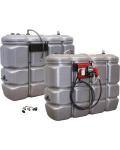 Pack double cuve de stockage Gasoil, Fuel, GNR, PEHD 2000 + 2000 litres double paroi, 60 l/min, DRAKKAR