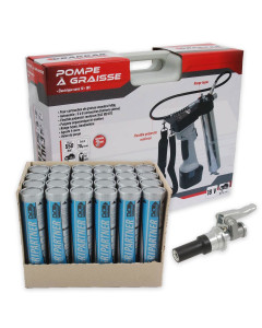 Pack pompe &agrave; graisse &eacute;lectrique 18V DRAKKAR + 24 cartouches de graisse + agrafe &agrave; verrouillage