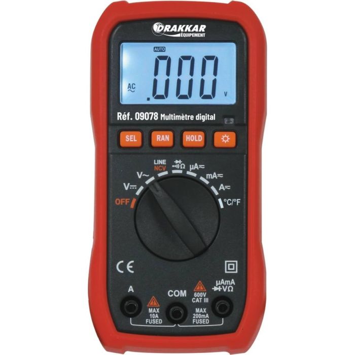 Multimètre digital automatique compact, écran LCD rétroéclairé, DRAKKAR