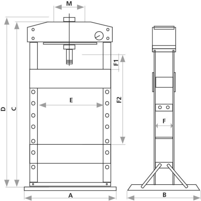 Presse d´atelier 50T, manuelle et pneumatique, DRAKKAR