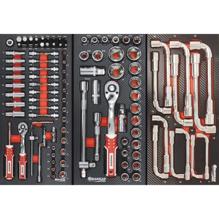 Servante d'atelier 7 tiroirs avec 170 outils, charge maxi 250 kg, avec ouverture à 100% des tiroirs, DRAKKAR