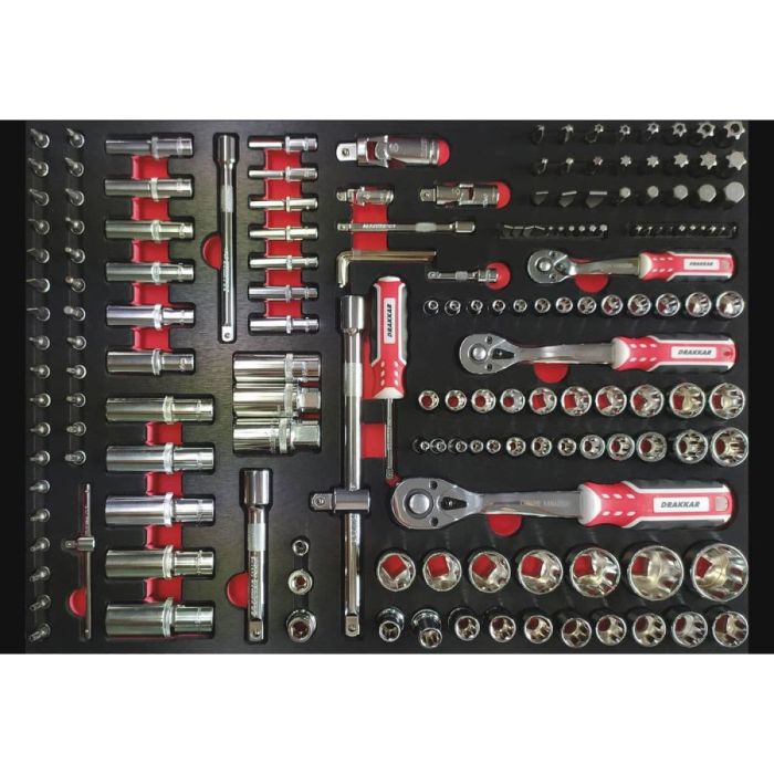 Servante d'atelier 8 tiroirs, avec 320 outils, charge maxi 250 kg, DRAKKAR