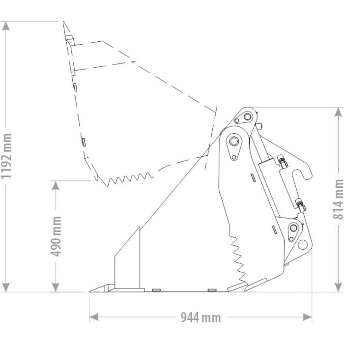 Godet 4 en 1 standard M41B, de 1.20 à 2.40 mètres, 0.36 à 0.72 m², sans coupleur hydraulique, MANUTOSORE