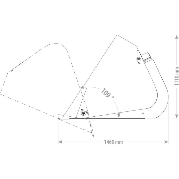 Godet de déversement en pointe MHTBMB, 1.40 à 2.60 mètres, 1.26 à 2.48 m², sans coupleur hydraulique, MANUTOSORE