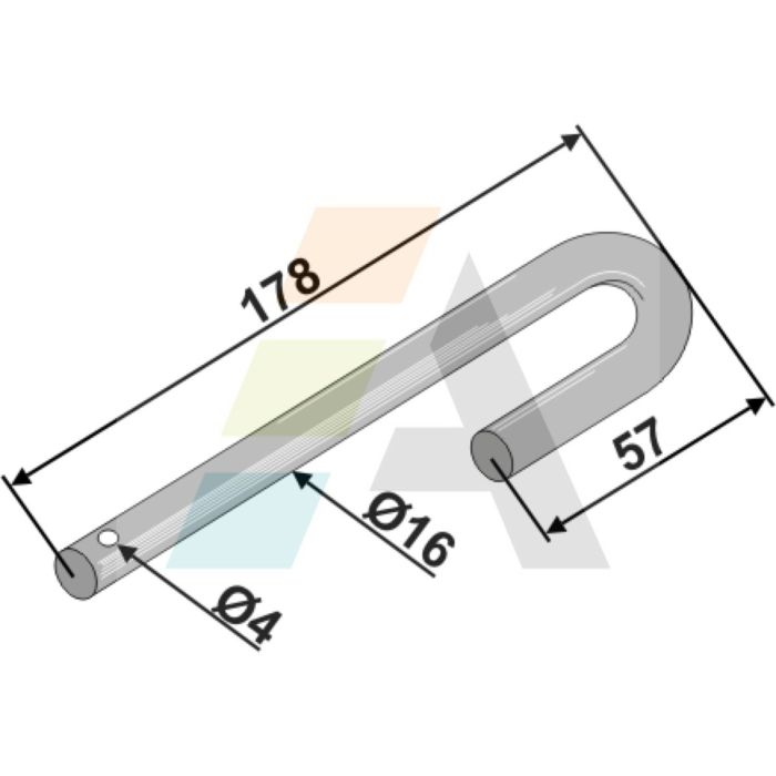 Piton coudé 178x16 - Ø4mm pour kit 5 lames KVERNELAND, pièce interchangeable