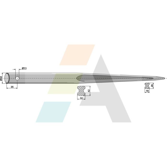Doigt de fourche droit, fixation cylindrique, longueur 1100mm, Ø 42mm, pièce interchangeable