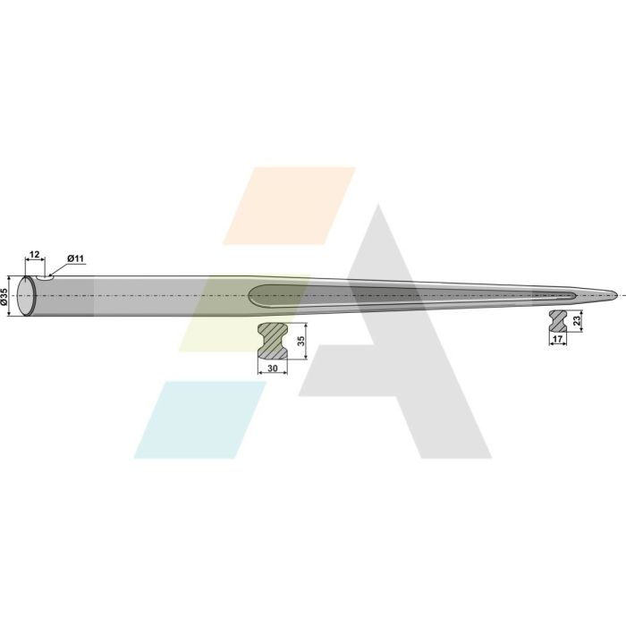 Doigt de fourche droit, fixation cylindrique, longueur 1150mm, Ø 35mm, pièce interchangeable