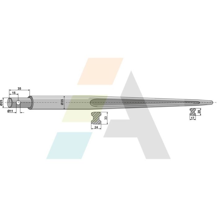 Doigt de fourche droit, fixation cylindrique épaulée, longueur 1200mm, Ø 35mm, pièce interchangeable