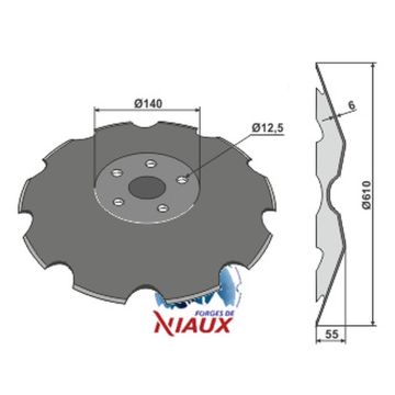 Disque crénelé 610x6 mm, 5 trous, 154626 pour VADERSTAD Carrier l, niaux 200