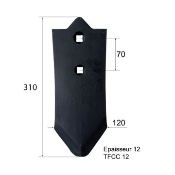 Pointe 310x120x12 mm pour déchaumeur à dents Unia Cross, 2111/20-002/0, pièce interchangeable