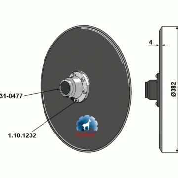 Disque lisse complet 382x4mm, compatible pour semoir VADERSTAD, 223584, pièce interchangeable