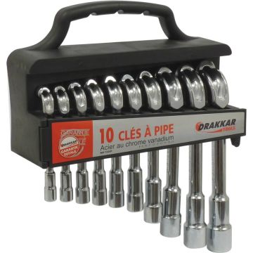 Jeu de 10 clés à pipe débouchées de 8 à 21 mm, 6-6 pans, sur prrésentoir, DRAKKAR
