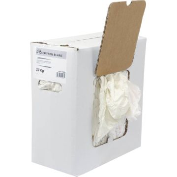 Chiffon d'essuyage blanc textile polycoton, carton distributeur de 10kg, KARZHAN