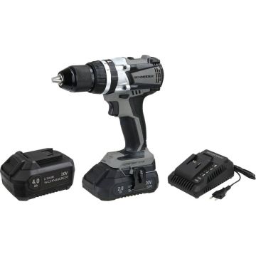 Perceuse visseuse Brushless à percussion sans fil 20V, 60Nm, avec 2 batteries 2Ah et 4Ah, chargeur 3A et coffret de rangement, SCHNEIDER