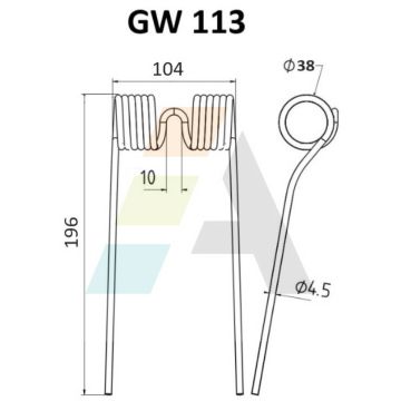 Dent double griffe pour faneuse 4,5mm, MASSEY FERGUSON, 642226M1, pièce interchangeable