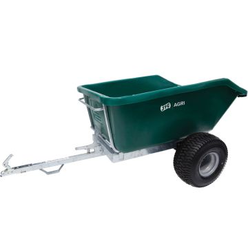 Remorque basculante 500 litres pour quads, verte, en polyéthylène et métal galvanisé