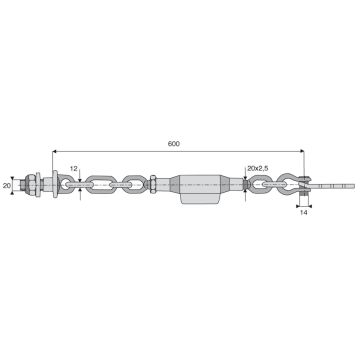 Stabilisateur à chaînes, fixation Bras / Sous Trompette Ø20/14 mm, M20x2,5, longueur 600 mm, nombre de maillons 3+2 AGRO