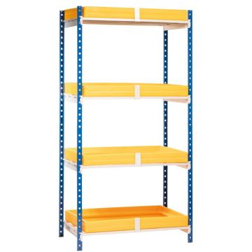 Etagère de rayonnage 1290x600x2000mm avec 4 bacs de rétention 55L