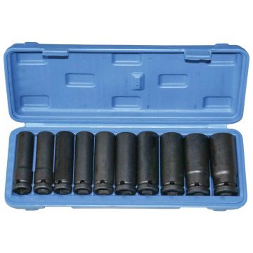 Douilles à chocs 1/2" longues de 10 à 24mm - Coffret PVC de 10 pièces, STILKER