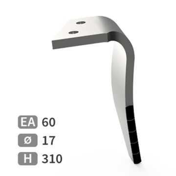 Dent de herse rotative droite 5 plaquettes carbure, ALPEGO, 310x102mm, Ø17mm, entraxe 60mm, D07401A - MKOA00135 - pièce interchangeable