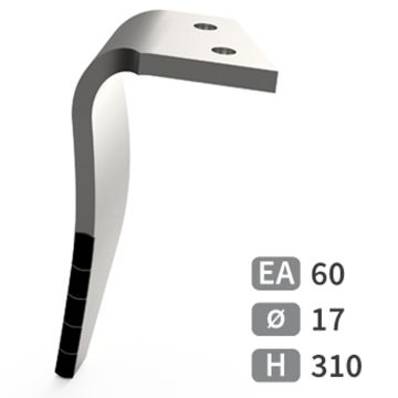 Dent de herse rotative gauche 5 plaquettes carbure, ALPEGO, 310x102mm, Ø17mm, entraxe 60mm, D07400A - MKOA00132 - pièce interchangeable