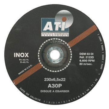 Disque à ébarber INOX, 230 x 6,5 x 22 mm, ATI, qualité industrielle, à l´unité