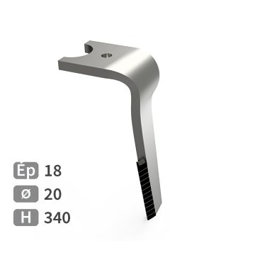 Dent carbure, 12 pastilles triangulaire 13mm, herse rotative, KUHN, 340x110x18mm, Ø20mm, fixation rapide, K2507070 - K2510370, droite, pièce interchangeable