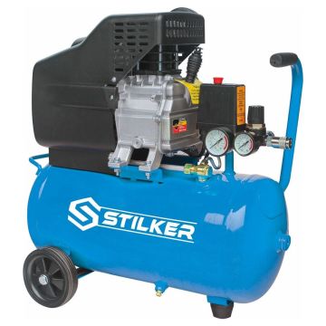 Compresseur coaxial mobile 24 litres, 230V monophasé, 8 bar, 2CV, avec huile, STILKER