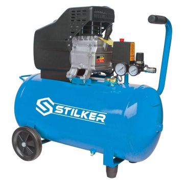 Compresseur coaxial mobile 50 litres, 230V monophasé, 8 bar, 2CV, avec huile, STILKER