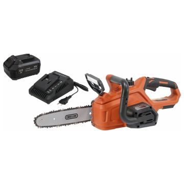 Pack tronçonneuse Brushless sans fil 20V, guide 25 cm OREGON, avec batterie 4Ah et chargeur 3A, SCHNEIDER