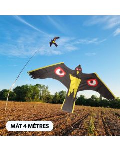 Aigle effaroucheur oeil brillant 1,35 m&egrave;tre nylon + m&acirc;t fibre de verre 4 m&egrave;tres sur pivot rotatif